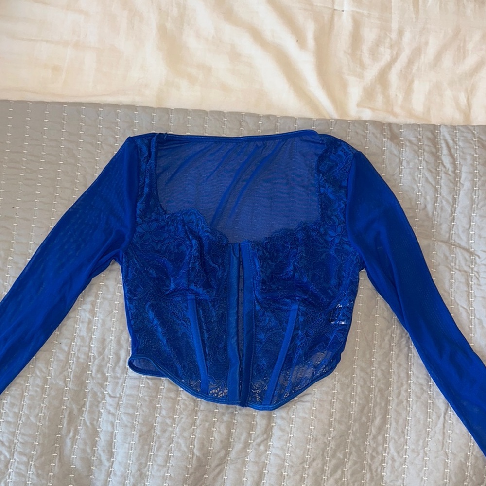 SHEIN Royal Blue Lace Mesh Top